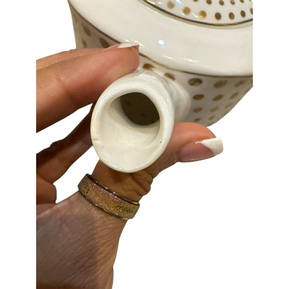 Grace's Teaware Teapot With Creamer &‎ Sugar Bowl White With Gold Polka Dots - Picture 3 of 8